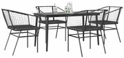 vidaXL Conjunto de jantar jardim 5 peças almofadas vidro vime PE preto