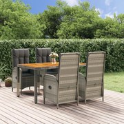 vidaXL 5 pcs conjunto de jantar p/ jardim c/ almofadões vime PE cinza