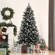 Árvore de Natal Artificial 180cm com 678 Ramas 53 Pinhas e 53 Frutinhas Folhas de PVC PE Base Dobrável e Suporte Metálico Decoração de Natal para Inte