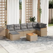 vidaXL 8 pcs conj. sofás jardim c/ almofadões vime PE bege misturado