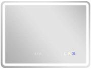 HOMCOM Espelho de Casa de Banho com Luz LED 80x60 cm Bluetooth 3 Cores de Luz Relógio Digital Função Antiembaciamento Memória Prata | Aosom Portugal
