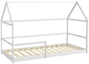 AIYAPLAY Cama Infantil 90x190 cm em Forma de Casa com Barreira Protetora Cama Casinha de Madeira Carga 60 kg Branco