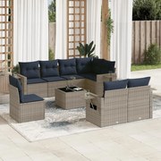 vidaXL 9 pcs conjunto sofás p/ jardim c/ almofadões vime PE cinzento