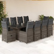 11 pcs conjunto bistrô de jardim c/ almofadões vime PE cinzento