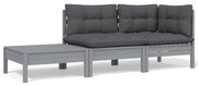 3 pcs conj. lounge jardim c/ almofadões pinho maciço cinzento