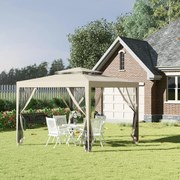 Pérgola de Jardim 297x297x268 cm com Redes Mosquiteiras Laterais com Fecho de Correr Teto de Ventilação e 8 Orifícios de Drenagem Bege