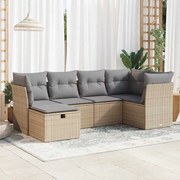 6 pcs conjunto de sofás p/ jardim com almofadões vime PE bege