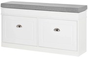 HOMCOM Banco Sapateira com Armazenamento para 8 Pares de Sapatos com 2 Gavetas Prateleiras Ajustáveis e Almofada 104x24x55cm Branco | Aosom Portugal