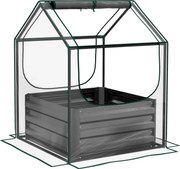 Outsunny Canteiro quadrado de jardim com mini estufa, jardineira elevada em aço galvanizado, 70 x 70 x 90 cm, cinza escuro | Aosom Portugal