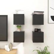 vidaXL Móvel de TV de parede 4 pcs 30,5x30x30 cm preto brilhante