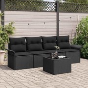 vidaXL Conjunto de Sofá de Jardim com 5 peças e almofadas pretas em rattan sintético