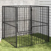 vidaXL Parque para cães com 4 painéis aço galvanizado preto