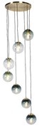 Candeeiro de suspensão Art Deco em latão com vidro azul 7 luzes - Pallon