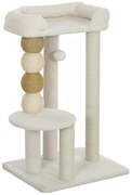 PawHut Arranhador para Gatos Arranhador para Gatos com Estofado em Borrego Plataformas Bola Suspensa e Poste de Juta 48,5x40x76 cm Bege