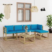 6 pcs conjunto lounge de jardim com almofadões pinho impregnado