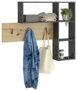 Fmd Cabide de Parede com 4 Compartimentos Abertos Antracite e Carvalho