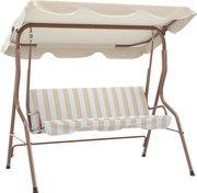 Outsunny Balanço de Jardim 3 Lugares Teto impermeabilizado Inclinação ajustável Almofadas Assento Encosto castanho, creme riscado | Aosom Portugal