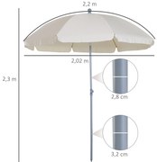 Outsunny Guarda-sol de praia Ø202 cm de diâmetro com Telhado Inclinado