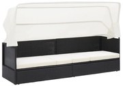 vidaXL Sofá de jardim com toldo vime preto