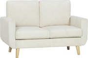 HOMCOM Sofá de 2 Lugares em Veludo 134 cm com Pés de Madeira Encosto Espesso Sofá Moderno para Sala Quarto Creme | Aosom Portugal