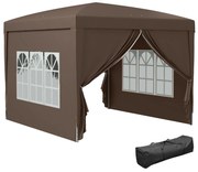 Outsunny Tenda de Jardim com Paredes Laterais Amovíveis Janelas Porta com Fecho de Correr e Bolsa de Transporte 295x295x196-258 cm Café