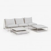 Conjunto De Jardim Com Sofá Modular De 3 Peças, Mesa Auxiliar E Puff Convertíveis Amaro Gardénia Branco - Sklum