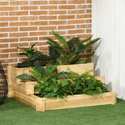 Caixa de Plantação de Madeira de 3 Níveis com Malha Geotextil para Cultivos de Plantas Flores Exterior 93x93x35 cm Natural