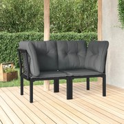 vidaXL Cadeiras de canto jardim c/ almofadões 2pcs vime PE preto/cinza