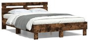vidaXL Estrutura cama c/ cabeceira/luzes LED 120x200cm carvalho fumado
