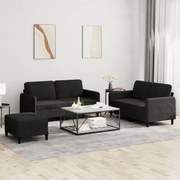 vidaXL 3 pcs conjunto de sofás veludo preto