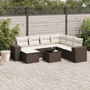 vidaXL 8 pcs conjunto sofás de jardim c/ almofadões vime PE castanho