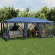 vidaXL Tenda p/ festas c/ 10 paredes laterais malha 6x4 m PEAD azul