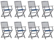 vidaXL Cadeiras de exterior dobráveis 8pcs c/ almofadões acácia maciça