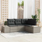 vidaXL Conjunto de Sofá de Jardim com 4 Peças e Almofadas em Rattan Poliéster Cinza Claro