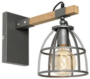 Candeeiro de parede industrial cinzento escuro com madeira ajustável - Arthur Industrial