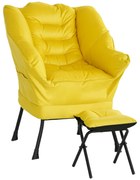 HOMCOM Poltrona Sala de Estar com Apoio para os Pés Poltrona Relax para Leitura com Bolsos Laterais 80x78x100 cm Amarelo | Aosom Portugal