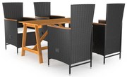 5 pcs conjunto de jantar para jardim preto