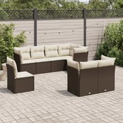 vidaXL 8 pcs conjunto sofás de jardim c/ almofadões vime PE castanho