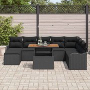 Conjunto de Sofá de Jardim de 9 Peças com Almofadas Preto Vime PE