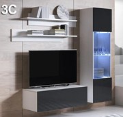 Conjunto de Móveis de Sala Fontelas – 1,6 m – Modular em Branco e Pret