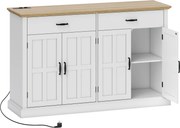 HOMCOM Aparador com porta USB e tomada múltipla, móvel TV com 2 armários com portas estilo celeiro, 2 gavetas e prateleiras ajustáveis, branco | Aosom Portugal
