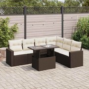 vidaXL 7 pcs conjunto de sofás jardim c/ almofadões vime PE castanho