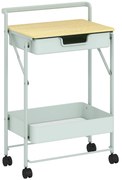 HOMCOM Carrinho Auxiliar com Rodas de 2 Níveis Carrinho de Cozinha com 1 Gaveta e 1 Cesto Carrinho Organizador 45x29,5x68 cm Verde Claro | Aosom Portugal