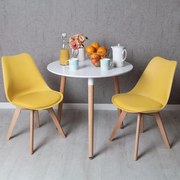 Conjunto Mesa Tower Redonda 80 cm Branca e Pack 2 Cadeiras Synk Pro - Amarelo