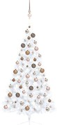 vidaXL Meia árvore Natal artificial pré-iluminada c/ bolas branco