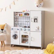 Cozinha Brincar para crianças com mais de 3 anos, em madeira, com máquina de gelo, fogão, máquina de lavar roupa, forno micro-ondas, sons e luzes reai