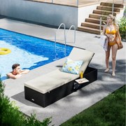 Espreguiçadeira de jardim em polyrattan 200 x 58 x 33 cm Preto/Creme