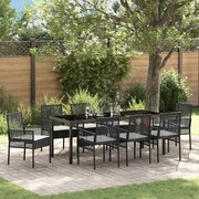 vidaXL Conjunto de Jantar para Jardim de 9 Peças com Almofadas Preto Rattan Poliéster