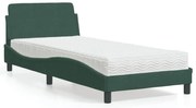 vidaXL Cama com colchão 90x190 cm veludo verde-escuro