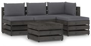 5 pcs conj. lounge jardim + almofadões madeira impreg. cinzento